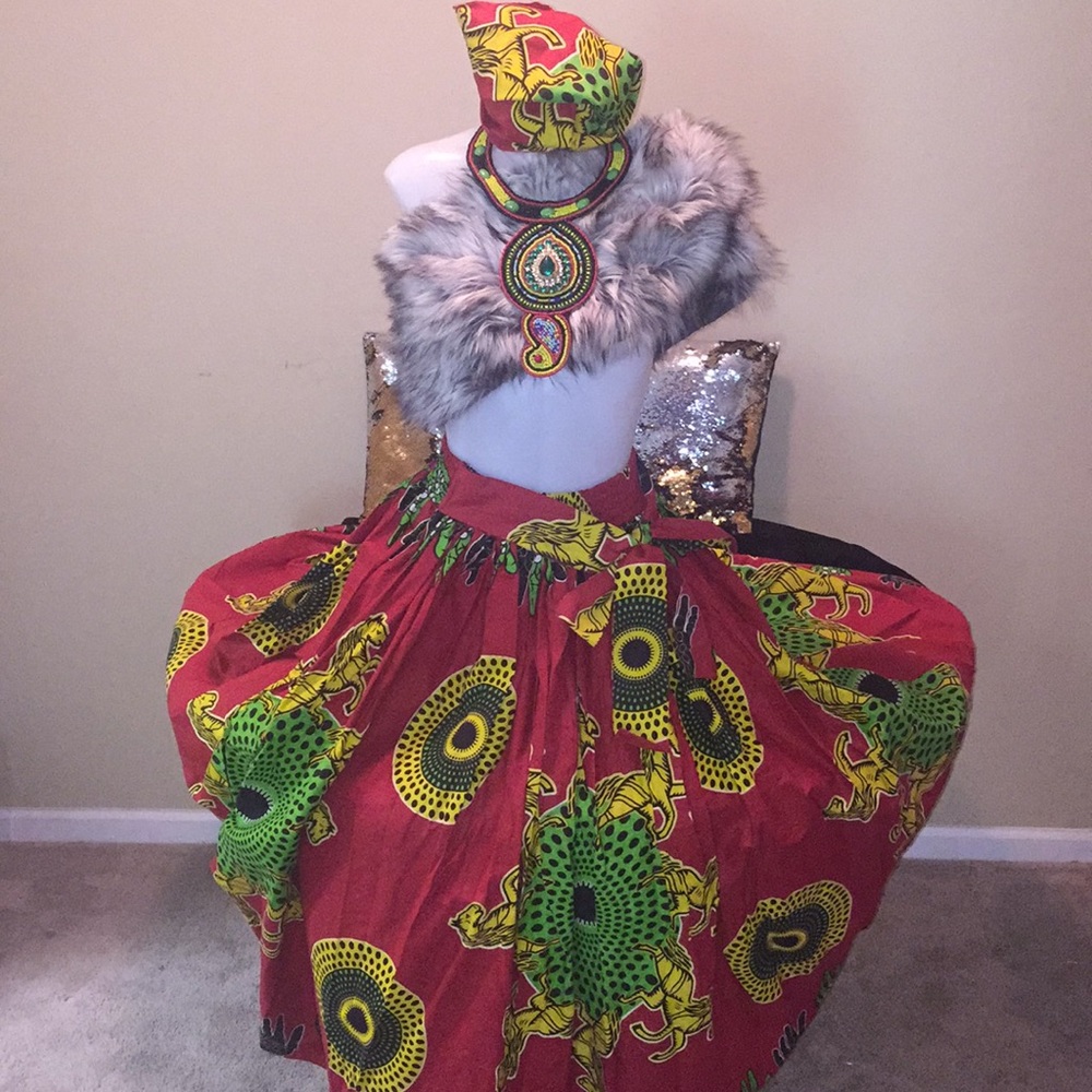Authentic African Wax Skirt w/ Headwrap